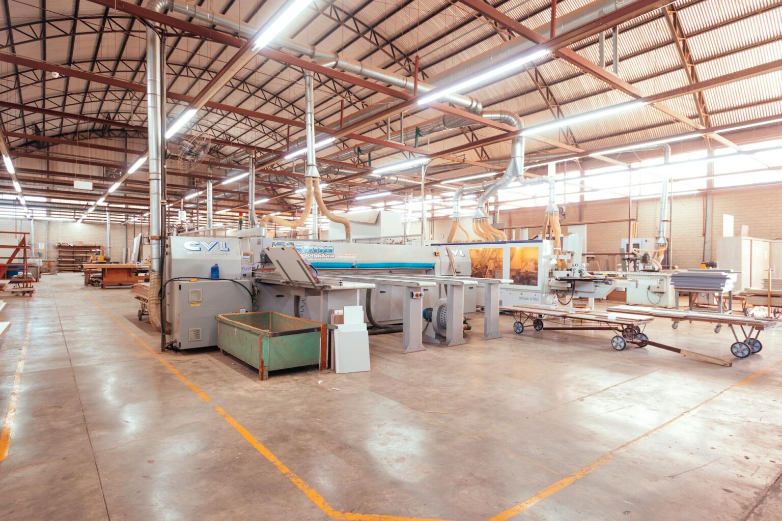 Industrial recycling facility with machinery processing materials