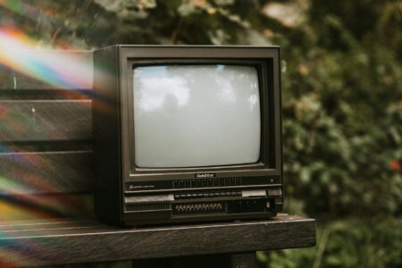 Modern flat screen television displaying streaming service interface