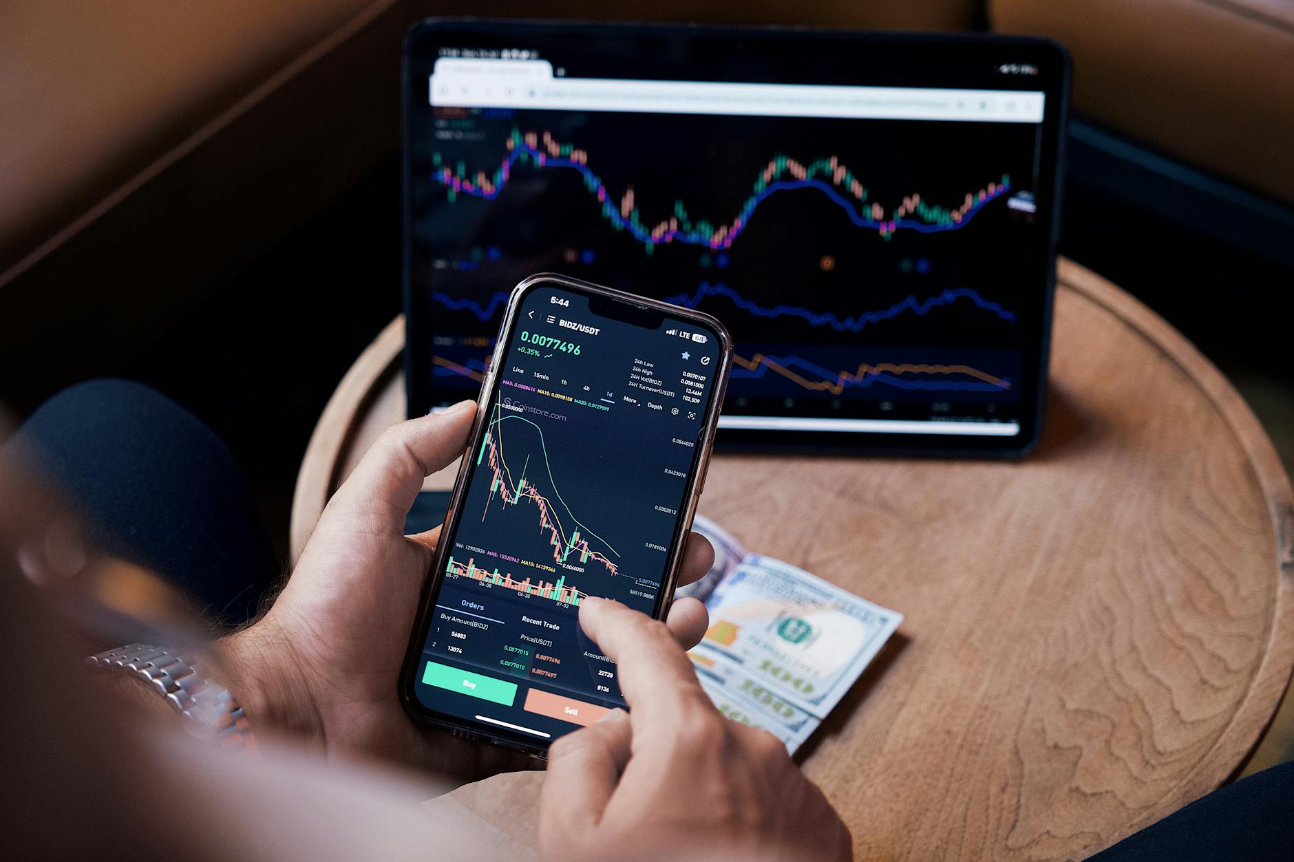 Person using smartphone to trade stocks on mobile investment app