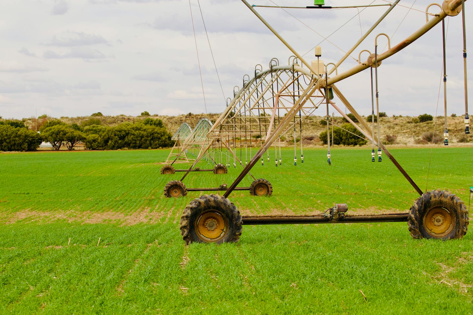 Agricultural irrigation system in farmland demonstrating water rights usage and value
