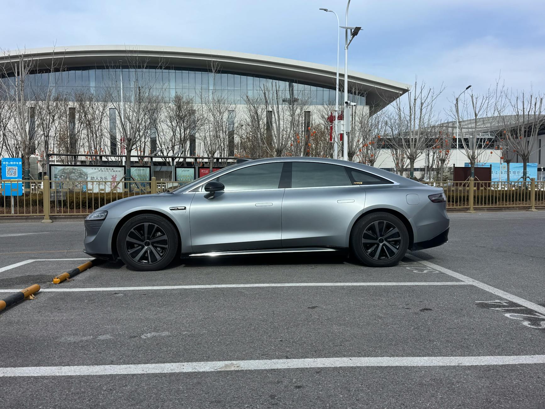 Modern electric vehicle charging at a public charging station