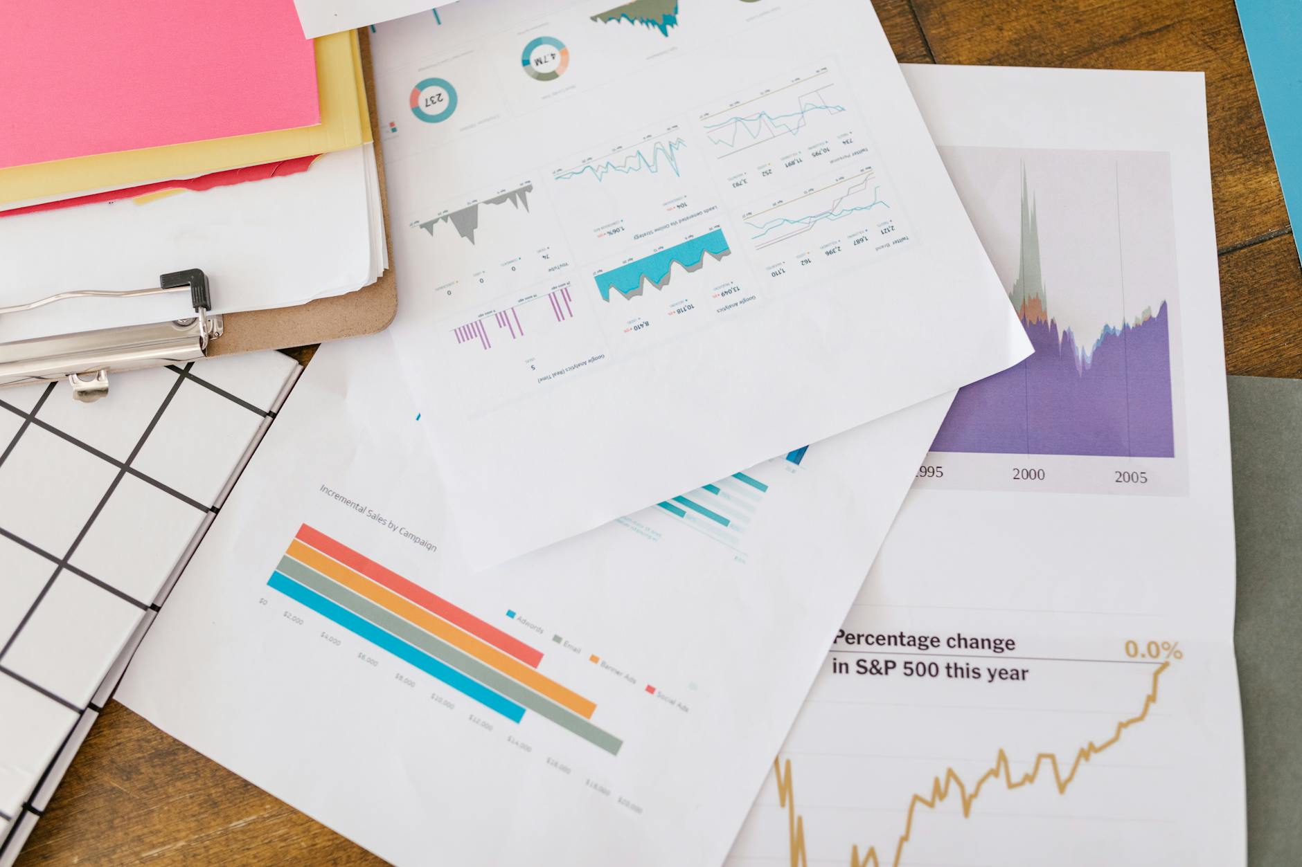Financial charts and bond documents spread across a desk showing yield analysis