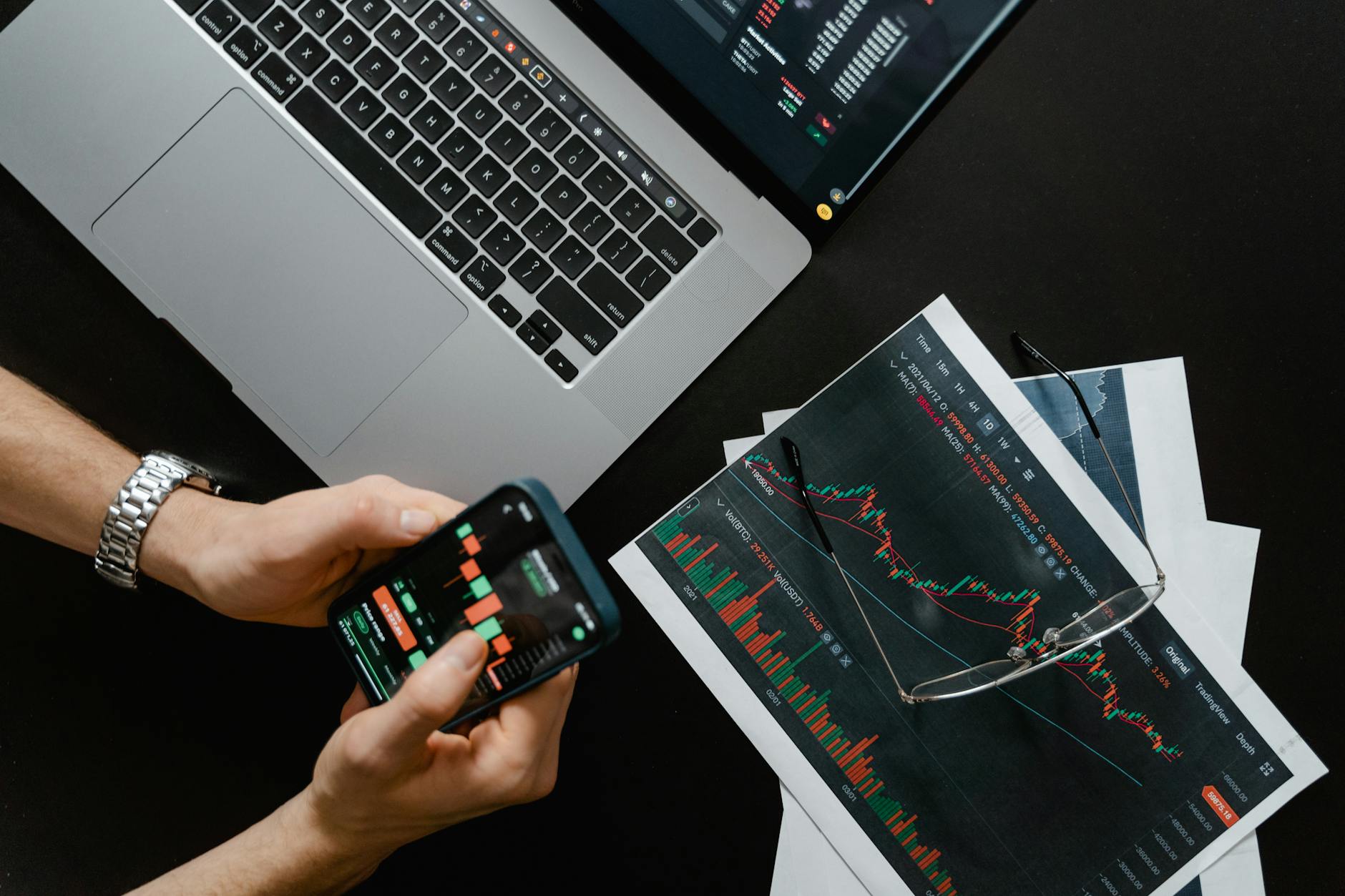 Financial charts displaying market performance and stock trading data
