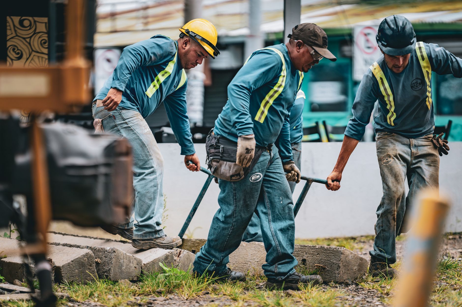 Skilled trades workers at a large industrial construction site