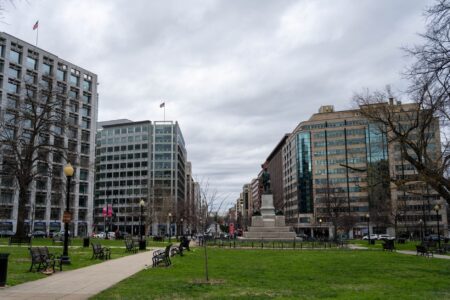Federal Contractor Spending Freezes Hollow Out Beltway Regional Economies Office buildings near Washington D.C. representing the federal contractor industry hub in the Beltway region